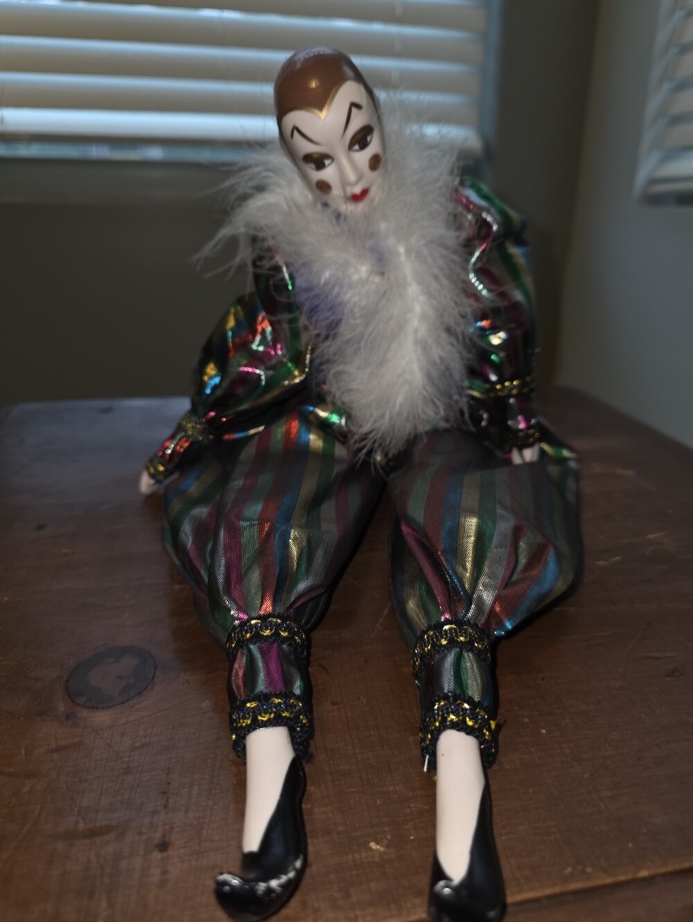 Vintage 19” Porcelain Mardi Gras Doll Cloth Body
